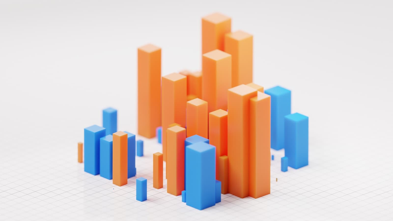 An abstract 3D bar chart showing strong upward growth